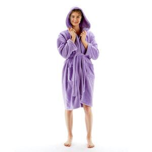 BC Bare Cotton -  Girls Hooded Robe Microfiber Plush  Purple